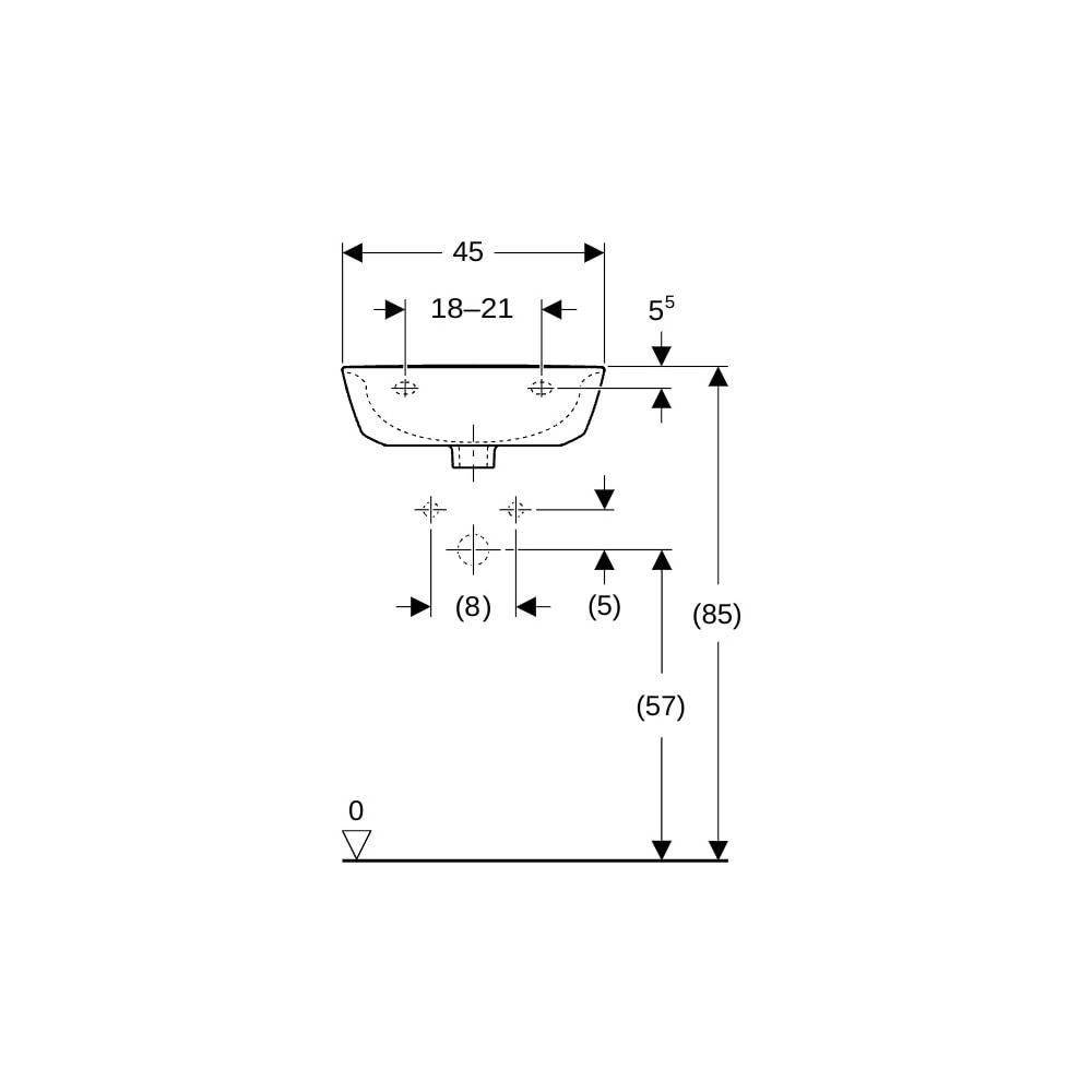 Geberit Renova Handwaschbecken mit asymmetrischem Überlauf, 45x17,3x36cm, ohne Hahnl... GEBERIT-500497011 4025416220541 (Abb. 8)