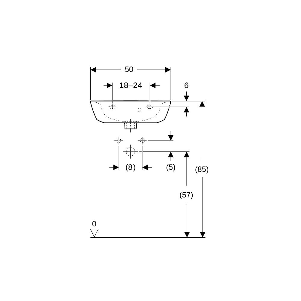 Geberit Renova Handwaschbecken, asymmetrischem Überlauf, 50x17,3x40cm, Hahnloch mitt... GEBERIT-500376018 4025416220701 (Abb. 8)