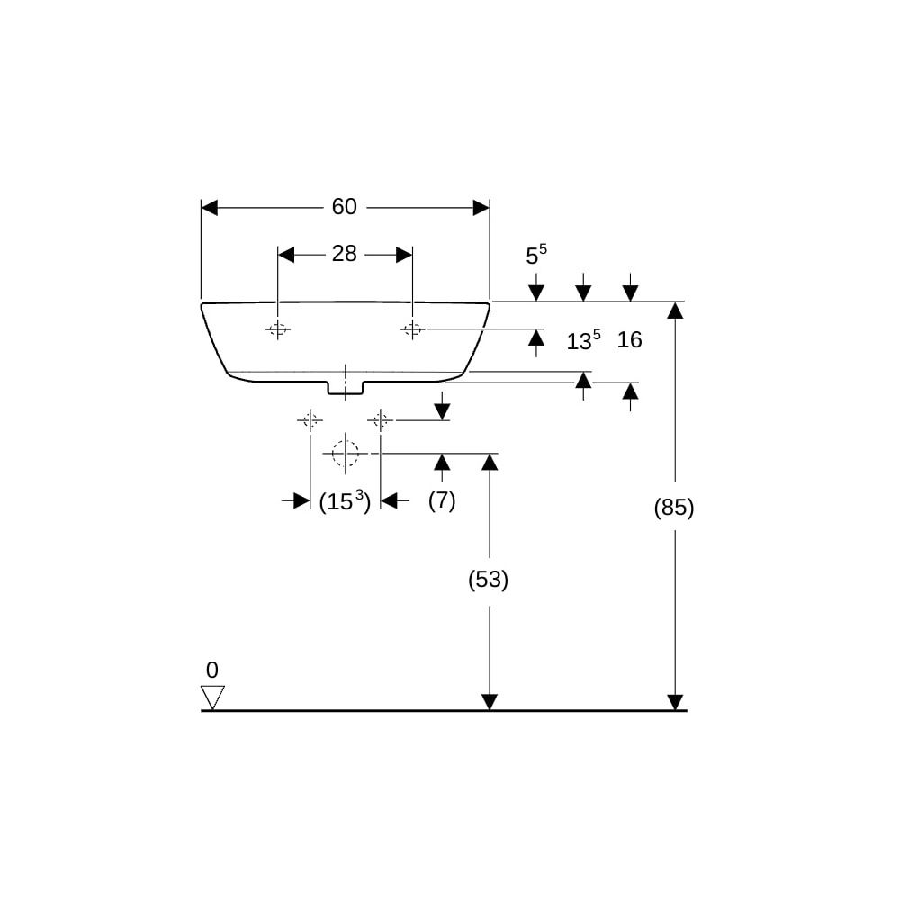 Geberit Renova Waschtisch, Breite 60cm, Tiefe 48cm, Hahnloch mittig, Überlauf sichtb... GEBERIT-500370011 4025416768852 (Abb. 8)