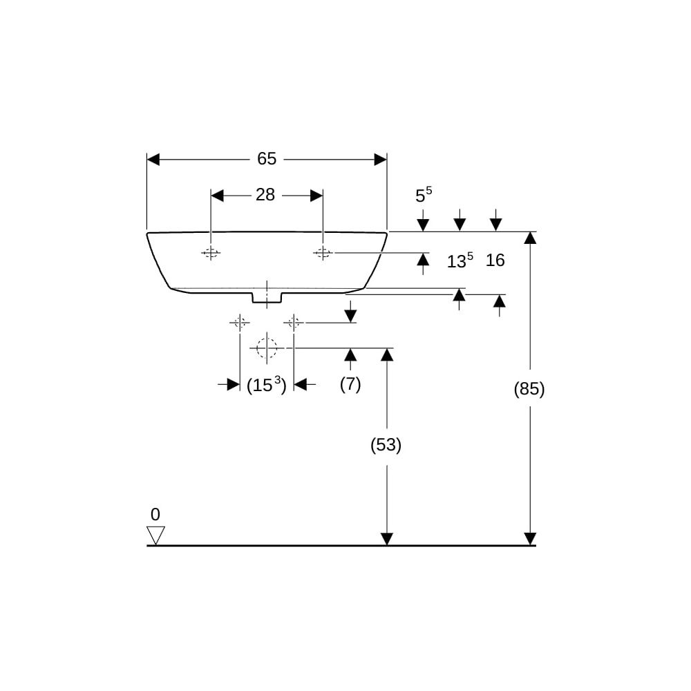 Geberit Renova Waschtisch, Breite 65cm, Tiefe 50cm, Hahnloch mittig, Überlauf sichtb... GEBERIT-500372011 4025416618157 (Abb. 8)