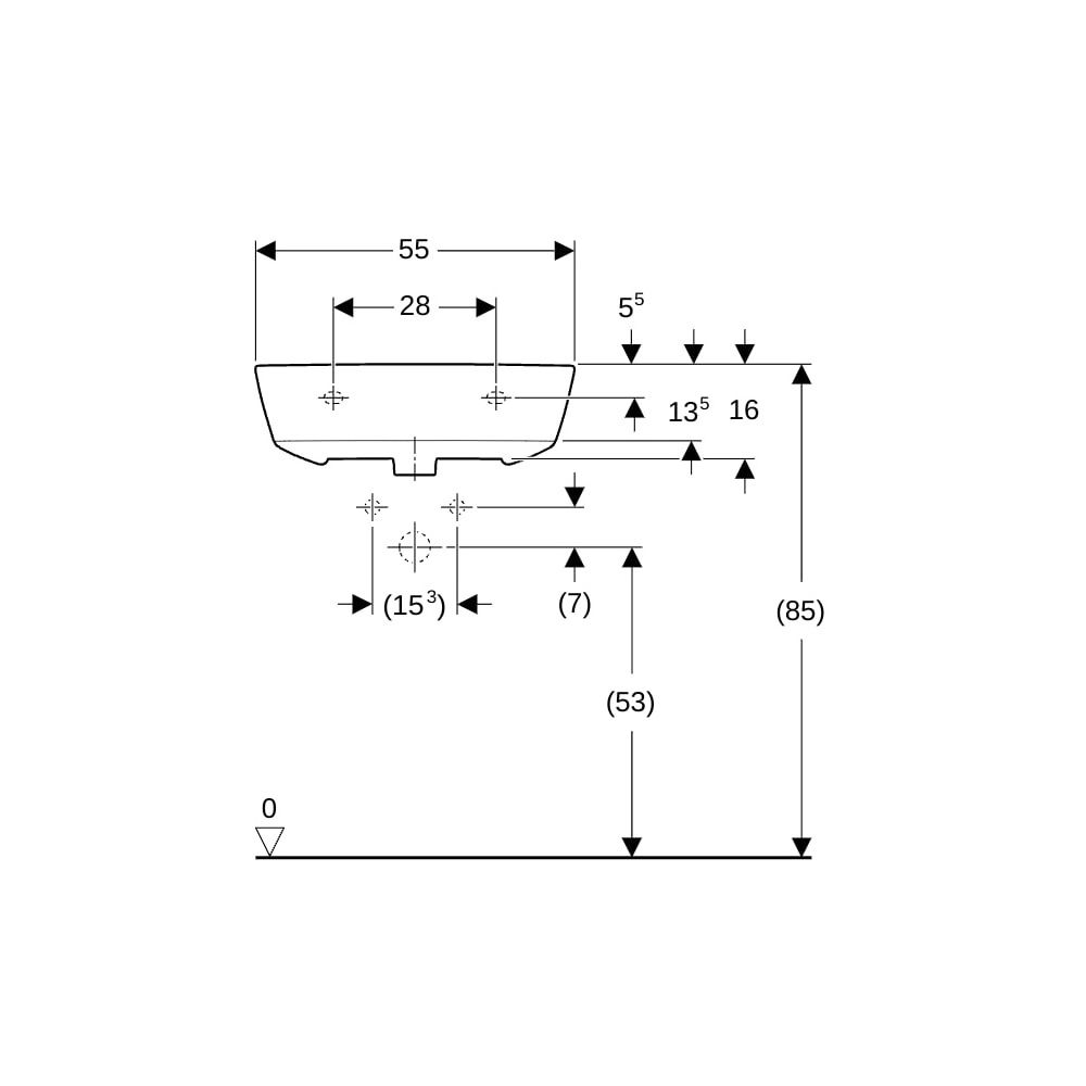 Geberit Renova Waschtisch, Breite 55cm, Tiefe 45cm, ohne Hahnloch, Überlauf sichtbar... GEBERIT-500579018 4025416221746 (Abb. 8)