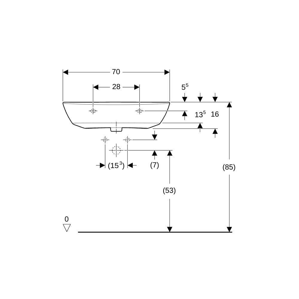 Geberit Renova Waschtisch, Breite 70cm, Tiefe 52cm, Hahnloch mittig, ohne Überlauf, ... GEBERIT-500665011 4025416144212 (Abb. 8)