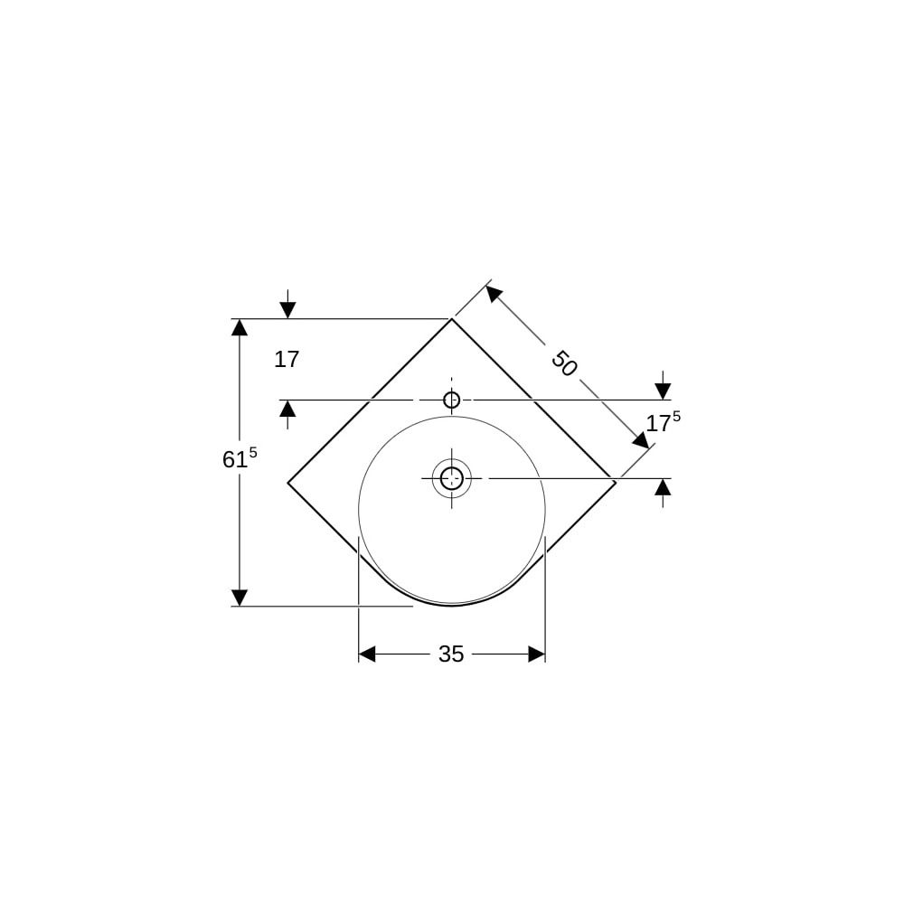 Geberit Renova Compact Eckwaschtisch, Breite 69,5cm, Tiefe 61,5cm, Hahnloch mittig, ... GEBERIT-226150000 4022009327267 (Abb. 7)