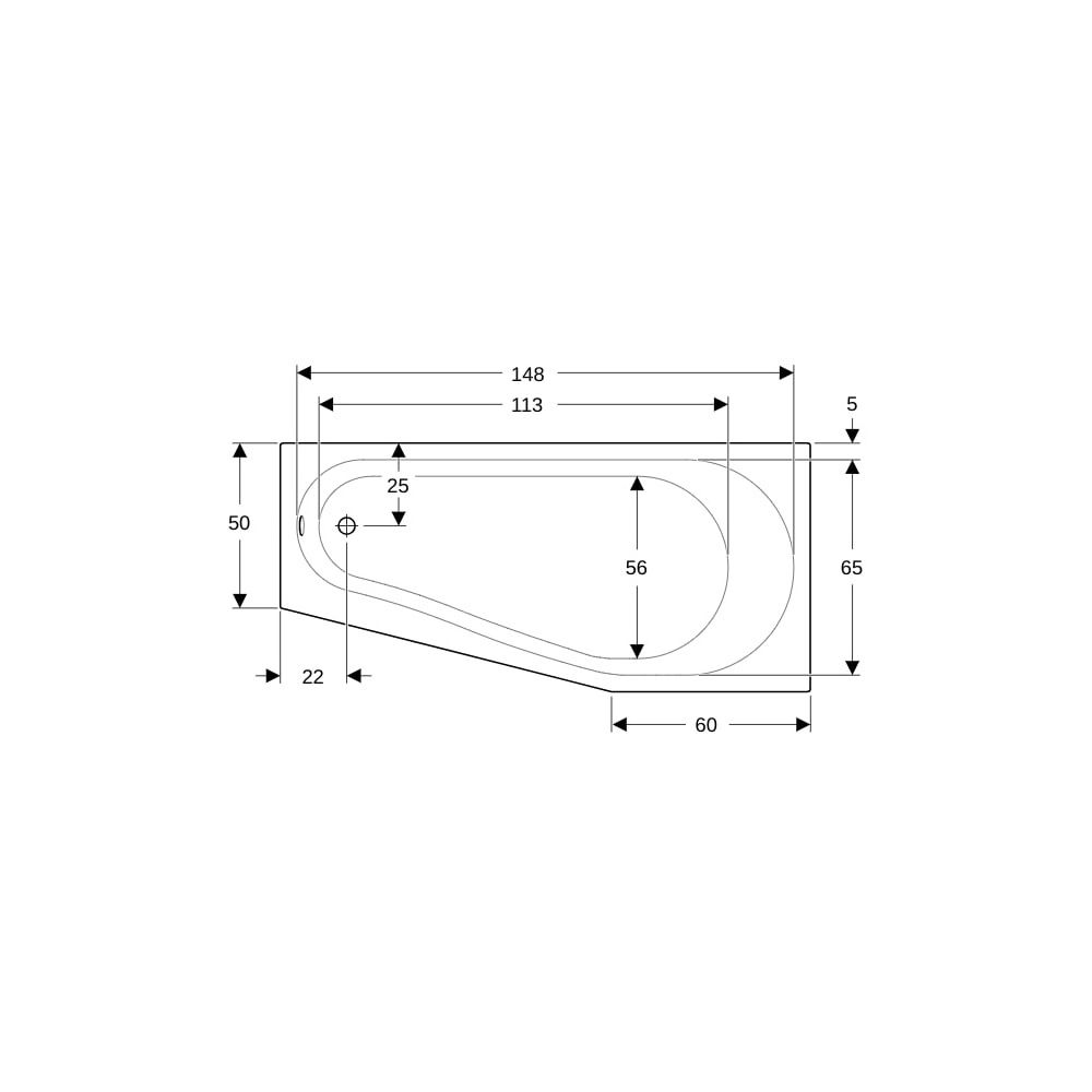 Geberit Renova Fünfeckbadewanne Länge 160cm, Breite 75cm, Abgang links... GEBERIT-657261000 4022009093476 (Abb. 7)