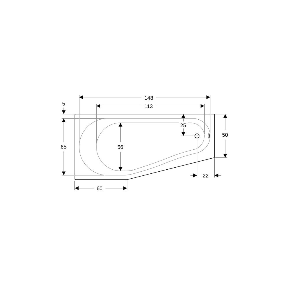 Geberit Renova Fünfeckbadewanne Länge 160cm, Breite 75cm, Abgang rechts... GEBERIT-657260000 4022009093384 (Abb. 7)