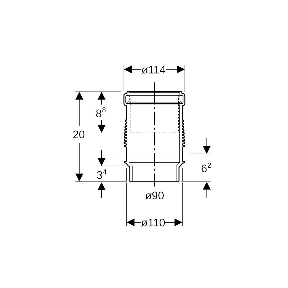 Geberit Silent db20 Langmuffe mit Doppelbund Außendurchmesser 90mm... GEBERIT-308012141 4025416143765 (Abb. 5)