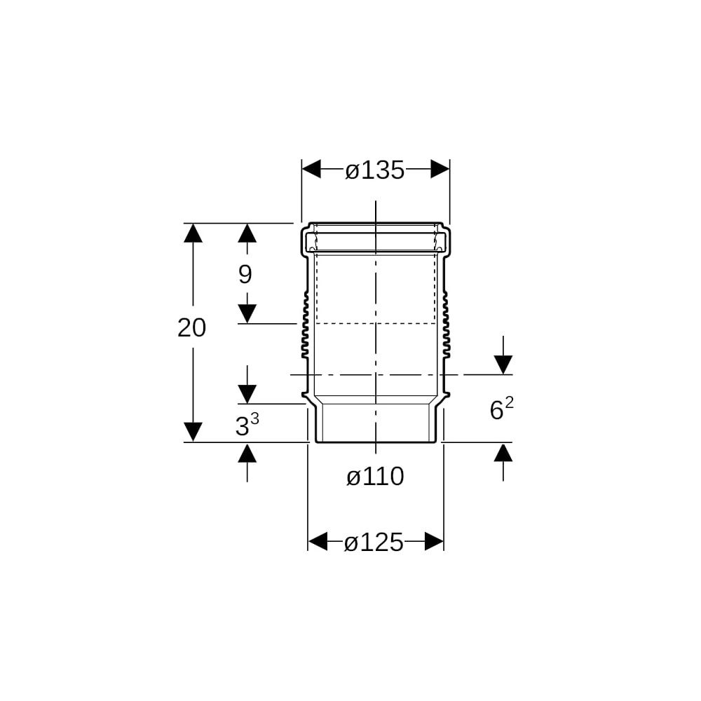 Geberit Silent db20 Langmuffe mit Doppelbund Außendurchmesser 110mm... GEBERIT-310012141 4025416143772 (Abb. 5)