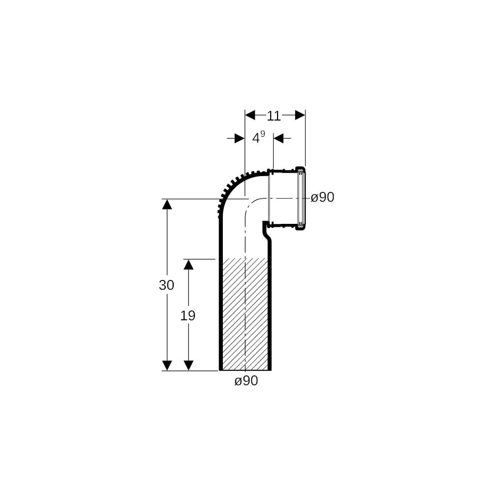 Geberit Silent db20 Anschlussbogen 90 Grad verlängert, mit kleinem Radius d 90mm, d1... GEBERIT-308883141 4025416151364 (Abb. 5)