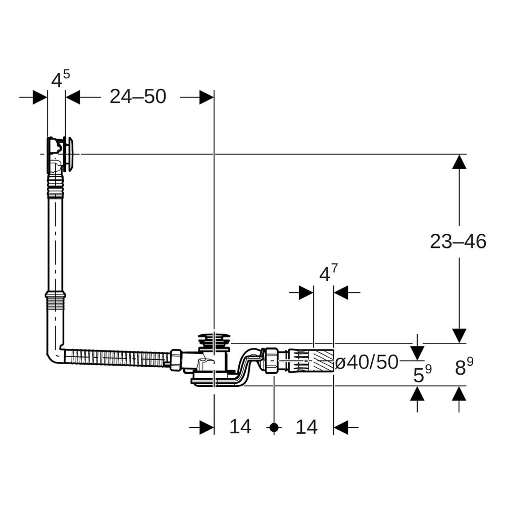 Geberit Badewannenablauf, PushControl Druckbetätigung Länge 50cm, Fertigbauset Hochg... GEBERIT-150751216 4025410602114 (Abb. 9)