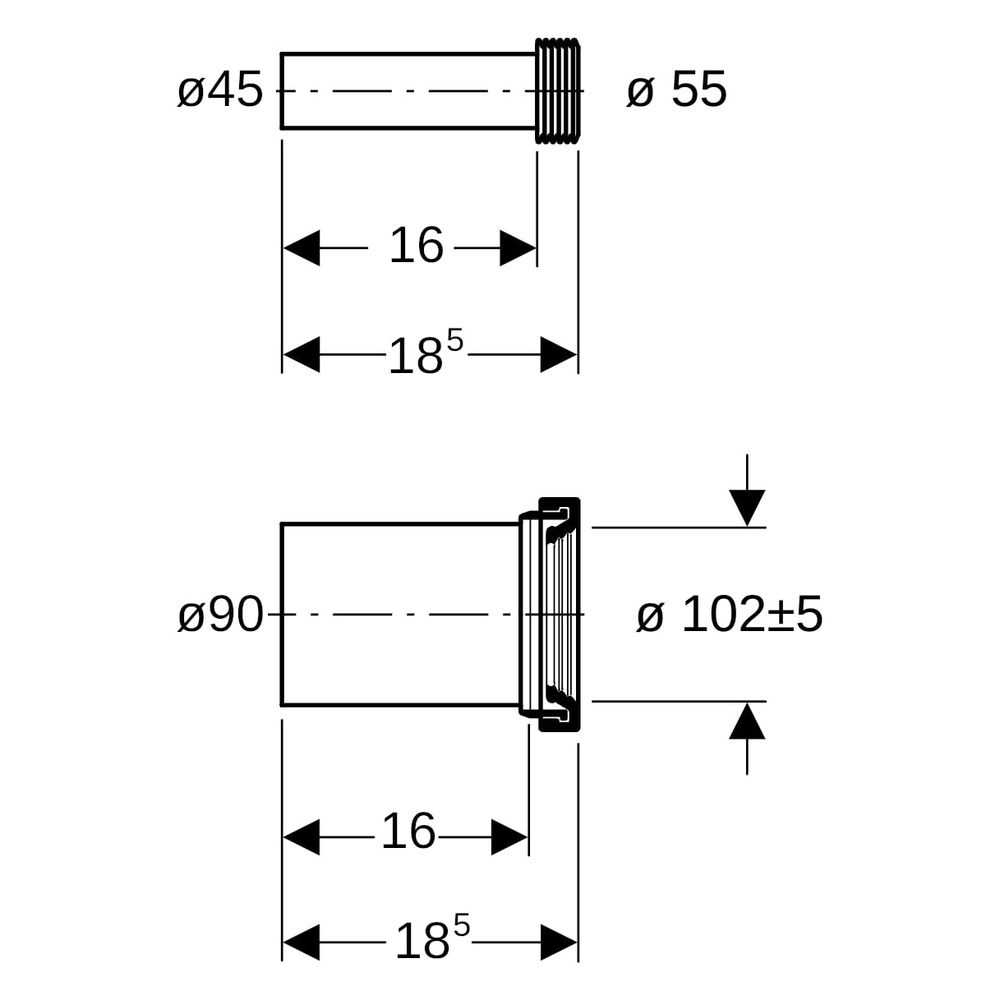 Geberit Anschlussset für Wand-WC, Länge 18,5cm Außendurchmesser 90mm, Mattverchromt... GEBERIT-152426461 4025416018780 (Abb. 7)