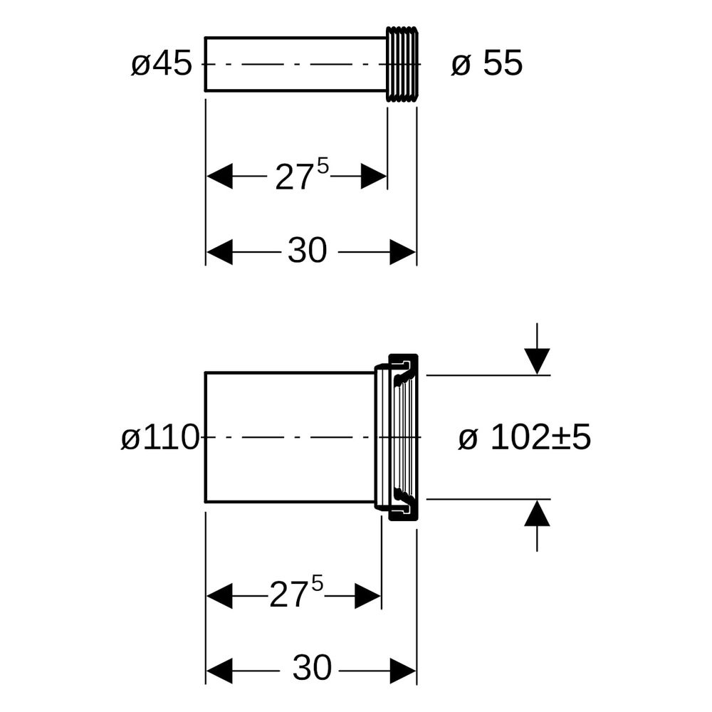 Geberit Anschlussset für Wand-WC, Länge 30cm Außendurchmesser 110mm, Mattverchromt... GEBERIT-152439461 4025416018865 (Abb. 7)