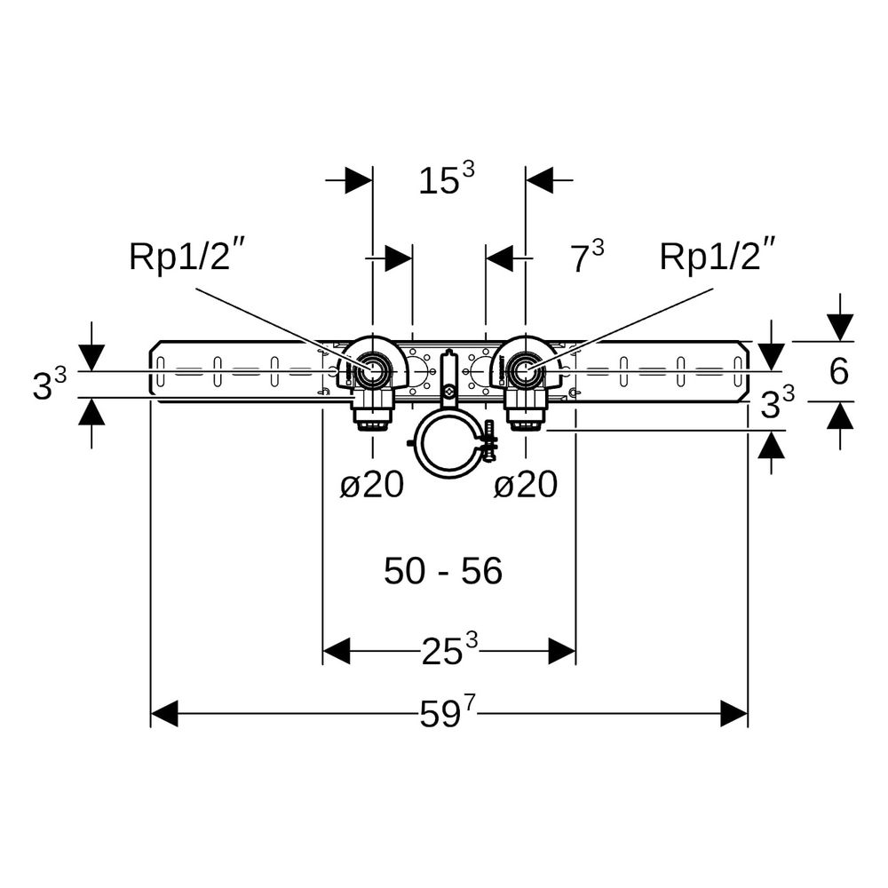 Geberit PushFit Anschlusswinkel 90 Grad vormontiert zweifach Ablaufrohrschelle d 20m... GEBERIT-651288001 4025416957959 (Abb. 9)