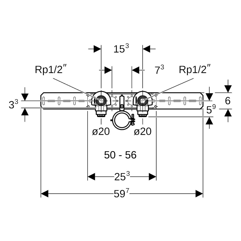 Geberit PushFit Anschlusswinkel 90 Grad vormontiert, zweifach, Ablaufrohrschelle, CW... GEBERIT-651298001 4025416719274 (Abb. 9)