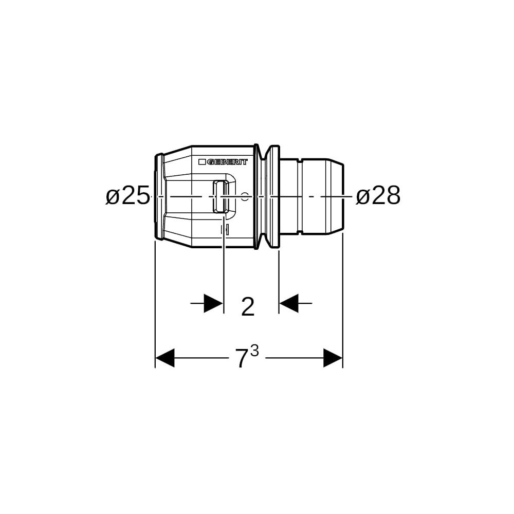 Geberit PushFit Übergang auf Verteiler mit Steckanschluss CW617N, d 25mm, da 28mm... GEBERIT-653462001 4025416712282 (Abb. 5)