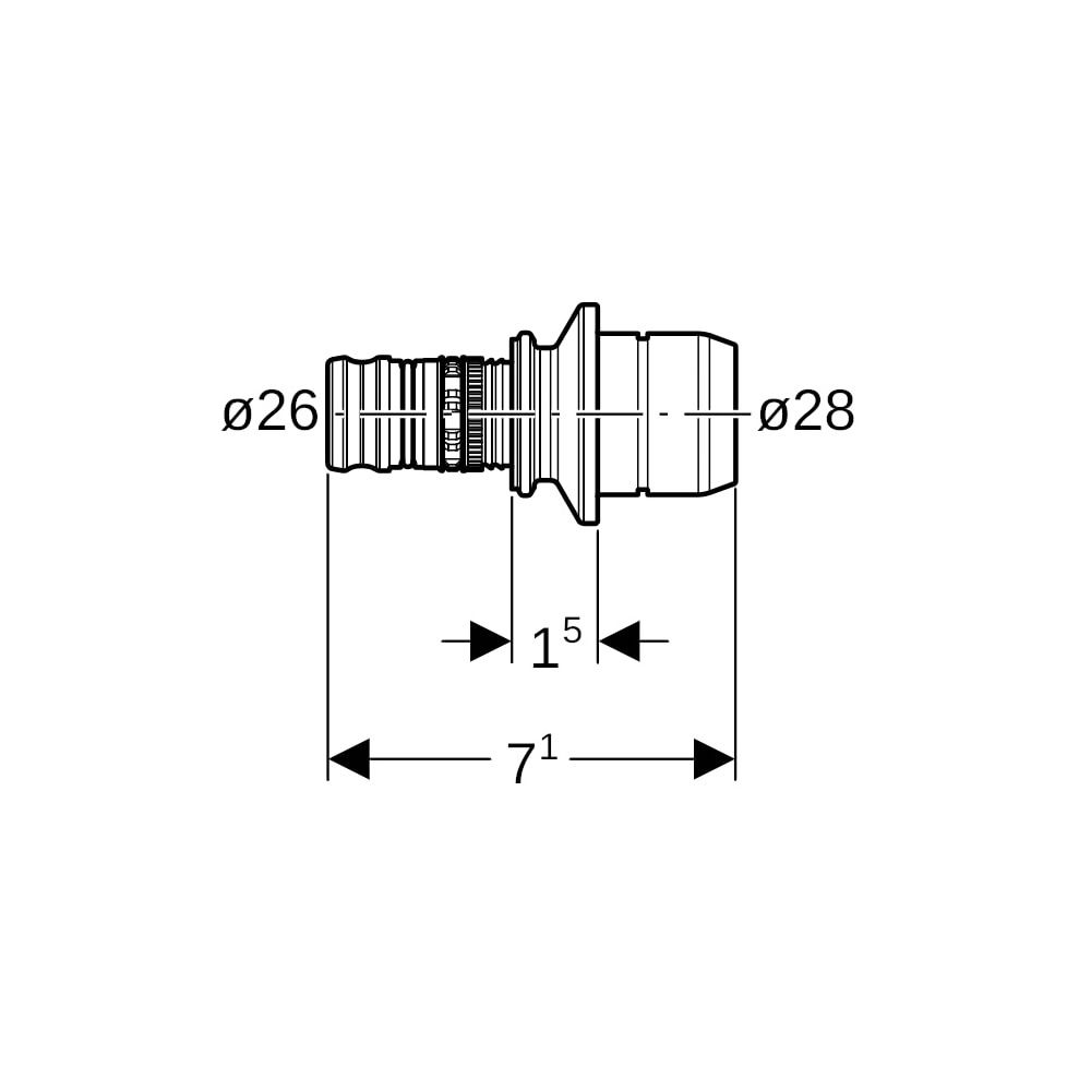 Geberit Mepla Übergang auf Verteiler mit Steckanschluss CW617N, d 26mm, da 28mm... GEBERIT-653443001 4025416722847 (Abb. 5)