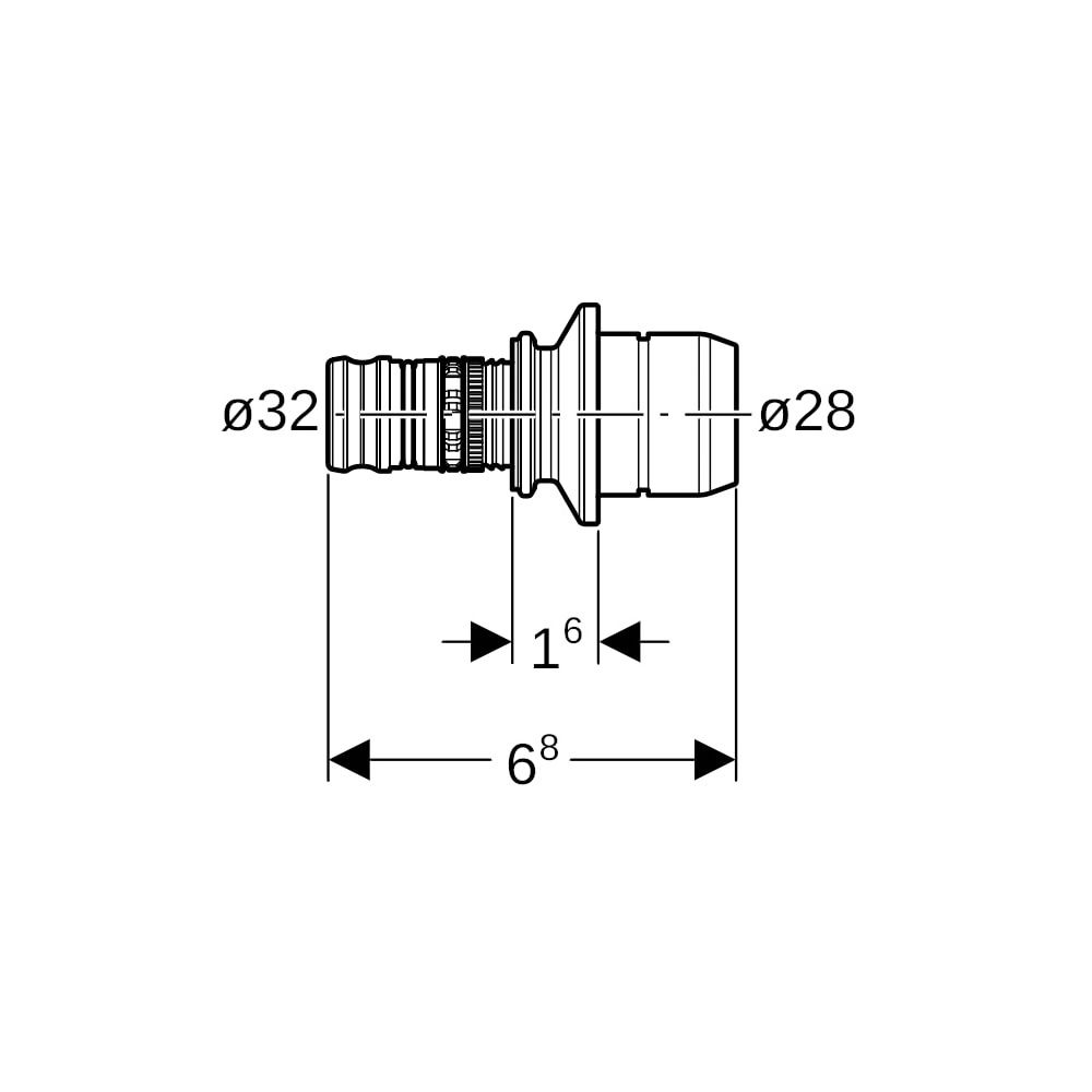 Geberit Mepla Übergang auf Verteiler mit Steckanschluss CW617N, d 32mm, da 28mm... GEBERIT-653444001 4025416723073 (Abb. 5)