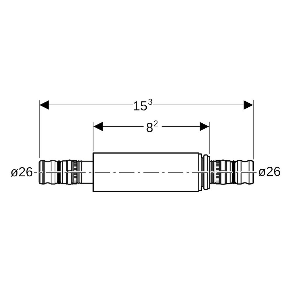 Geberit Mepla Langkupplung, DN 20, 26mm, 153mm, Rotguss, Bronze, 603575005... GEBERIT-603575005 4025416679400 (Abb. 7)