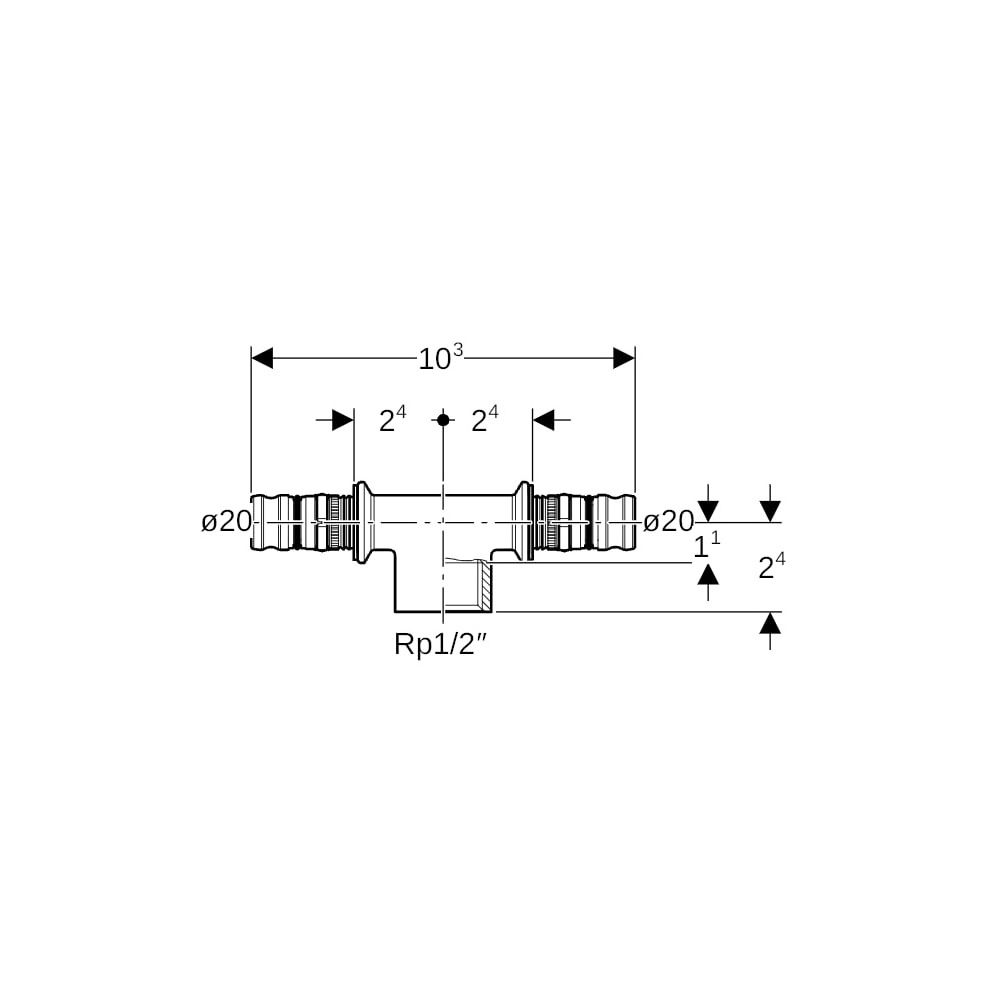 Geberit Mepla T-Stück mit Innengewinde, d 20mm, Rp 1/2″, d1 20mm, Rotguss bleifrei... GEBERIT-602360005 4025416679219 (Abb. 5)