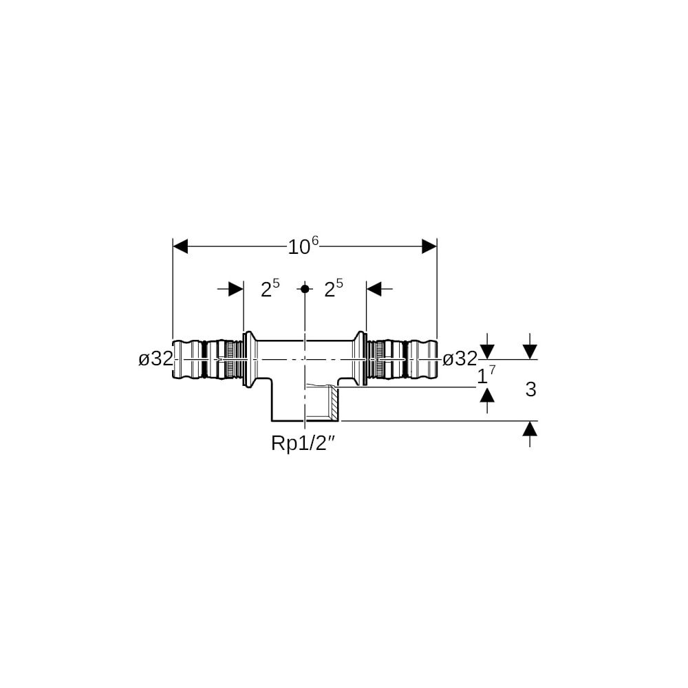 Geberit Mepla T-Stück mit Innengewinde, d 32mm, Rp 1/2″, d1 32mm, Rotguss bleifrei... GEBERIT-604360005 4025416679561 (Abb. 5)