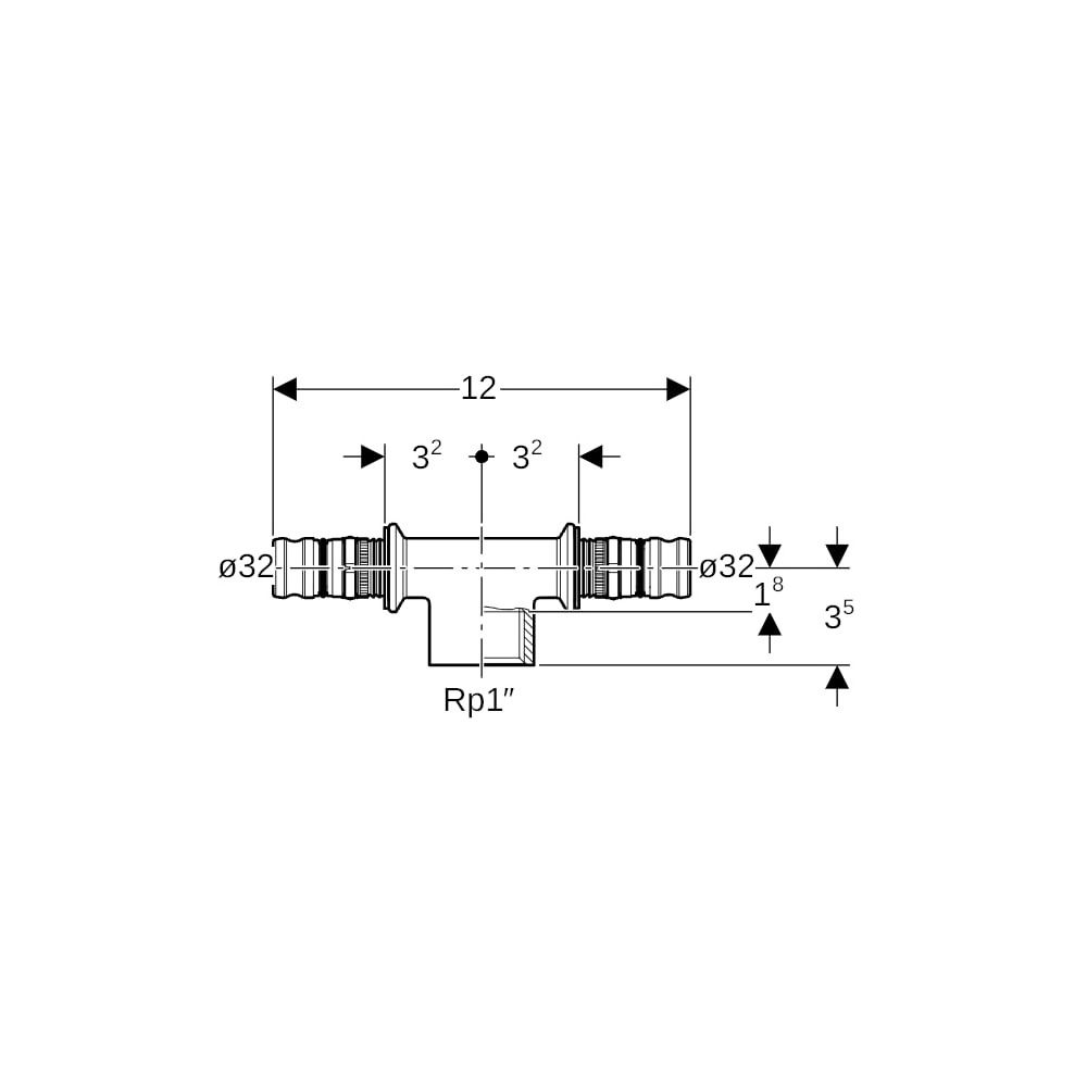 Geberit Mepla T-Stück mit Innengewinde, d 32mm, Rp 1″, d1 32mm, Rotguss bleifrei... GEBERIT-604363005 4025416679585 (Abb. 5)