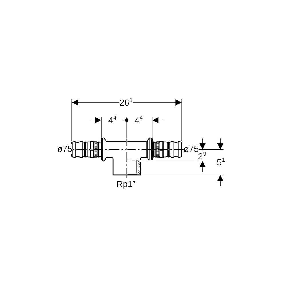 Geberit Mepla T-Stück mit Innengewinde, d 75mm, Rp 1″, d1 75mm, Rotguss bleifrei... GEBERIT-608363005 4025416807056 (Abb. 5)