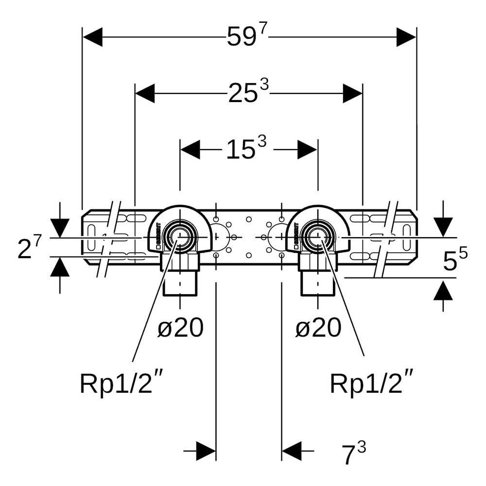 Geberit Mepla Anschlusswinkel 90 Grad vormontiert, zweifach D 20mm, AD 15,3cm... GEBERIT-602781005 4025416700098 (Abb. 11)