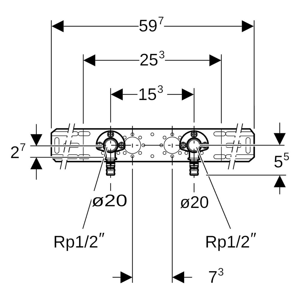 Geberit Mepla Anschlusswinkel 90 Grad vormontiert, zweifach D 20mm, AD 15,3cm, DN 1... GEBERIT-602780005 4025416700197 (Abb. 10)