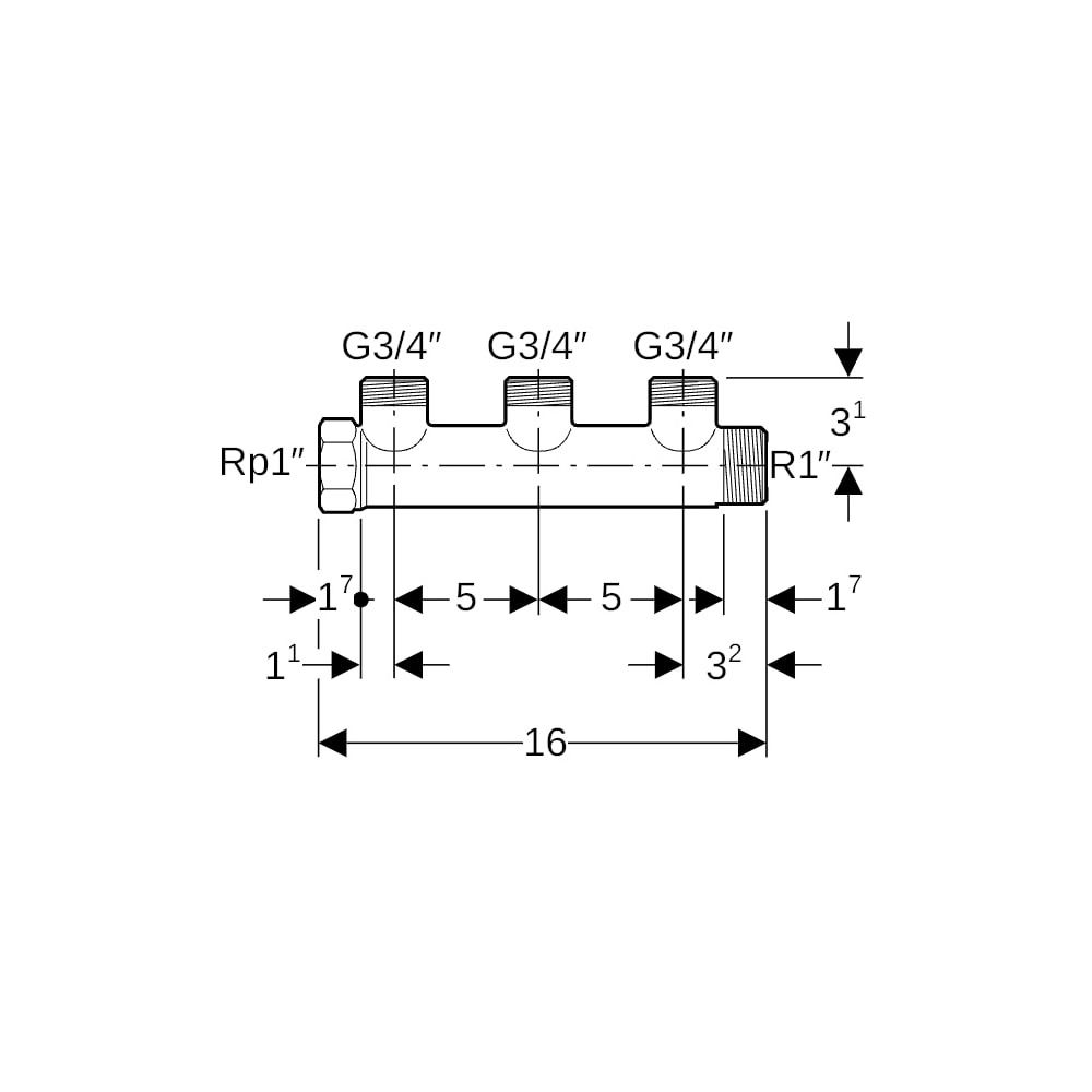 Geberit Verteiler mit Gewindeanschluss, Verteilerabgang für Eurokonus, CW617N, R 1",... GEBERIT-613423001 4025416802785 (Abb. 7)