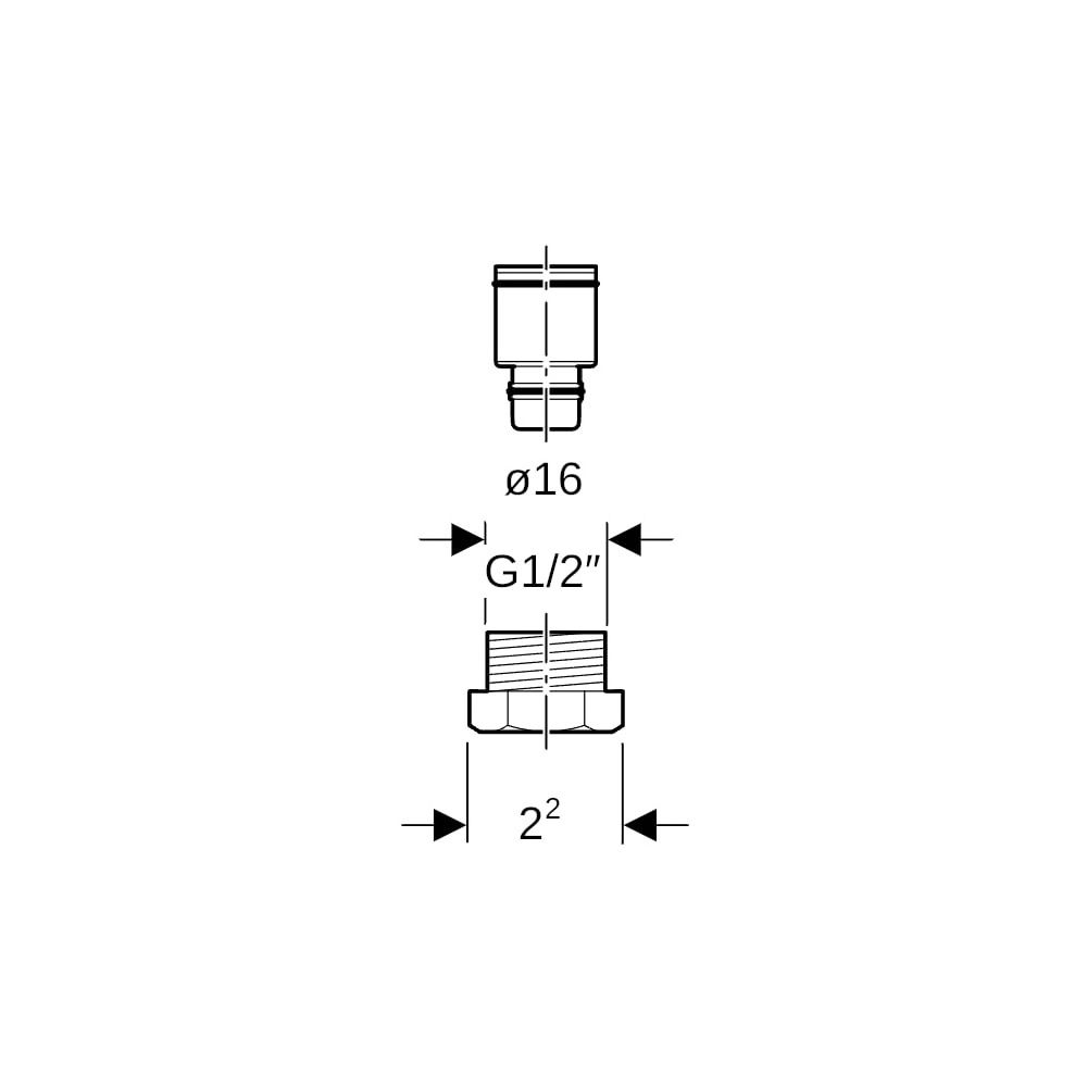 Geberit Mepla Anschlussverschraubung mit Außengewinde CW617N, d 16mm, G 1/2″... GEBERIT-641515001 4025416155867 (Abb. 7)