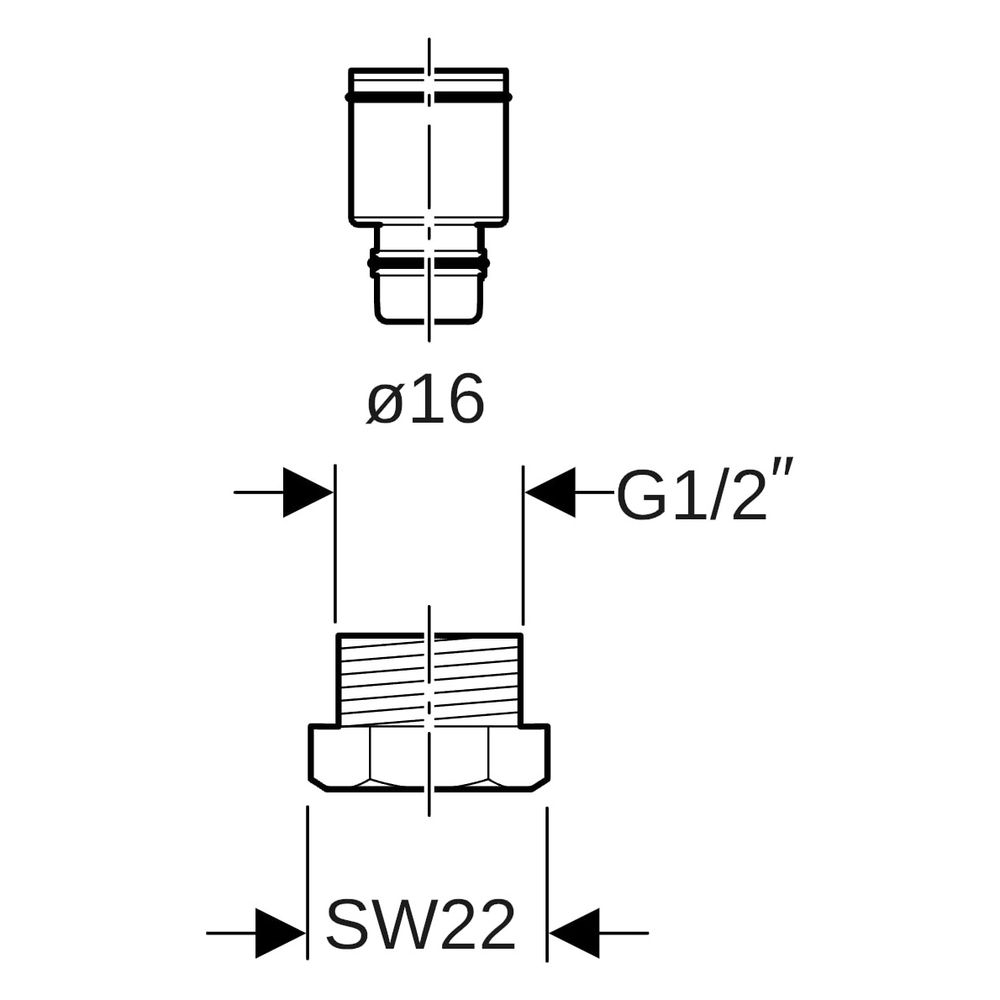 Geberit Mepla Anschlussverschraubung mit Außengewinde CW617N, D 16mm, G 1/2"... GEBERIT-641515001 4025416155867 (Abb. 8)