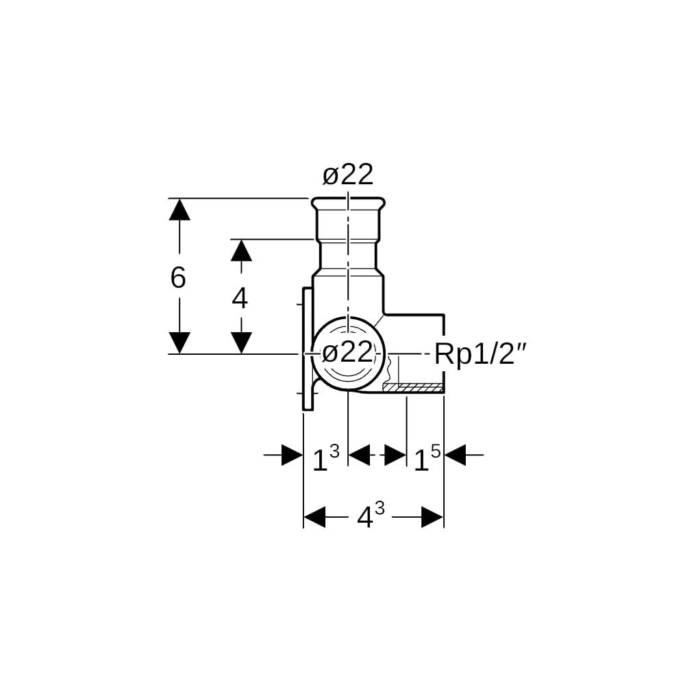 Geberit Mapress Eckanschlusswinkel 90 Grad, D 22mm, Rp 1/2", D1 22mm, Länge 4,3cm, Edels... GEBERIT-33505 4064746039805 (Abb. 4)