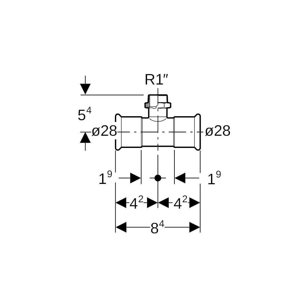 Geberit Mapress Edelstahl T-Stück mit Außengewinde d 28mm, R 1″, d1 28mm... GEBERIT-31461 4024723314615 (Abb. 5)