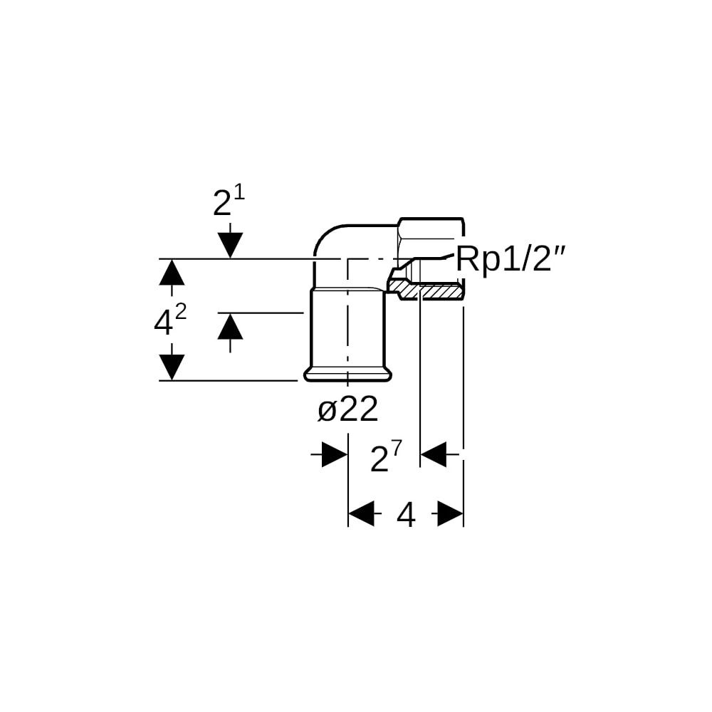 Geberit Mapress C-Stahl Übergangswinkel 90 Grad mit Innengewinde Außendurchmesser 22mm... GEBERIT-21659 4024723216599 (Abb. 5)