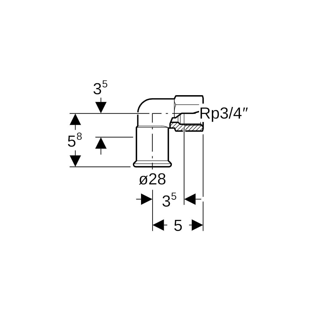 Geberit Mapress C-Stahl Übergangswinkel 90 Grad mit Innengewinde, d 28mm, Rp 3/4"... GEBERIT-21661 4024723216612 (Abb. 5)