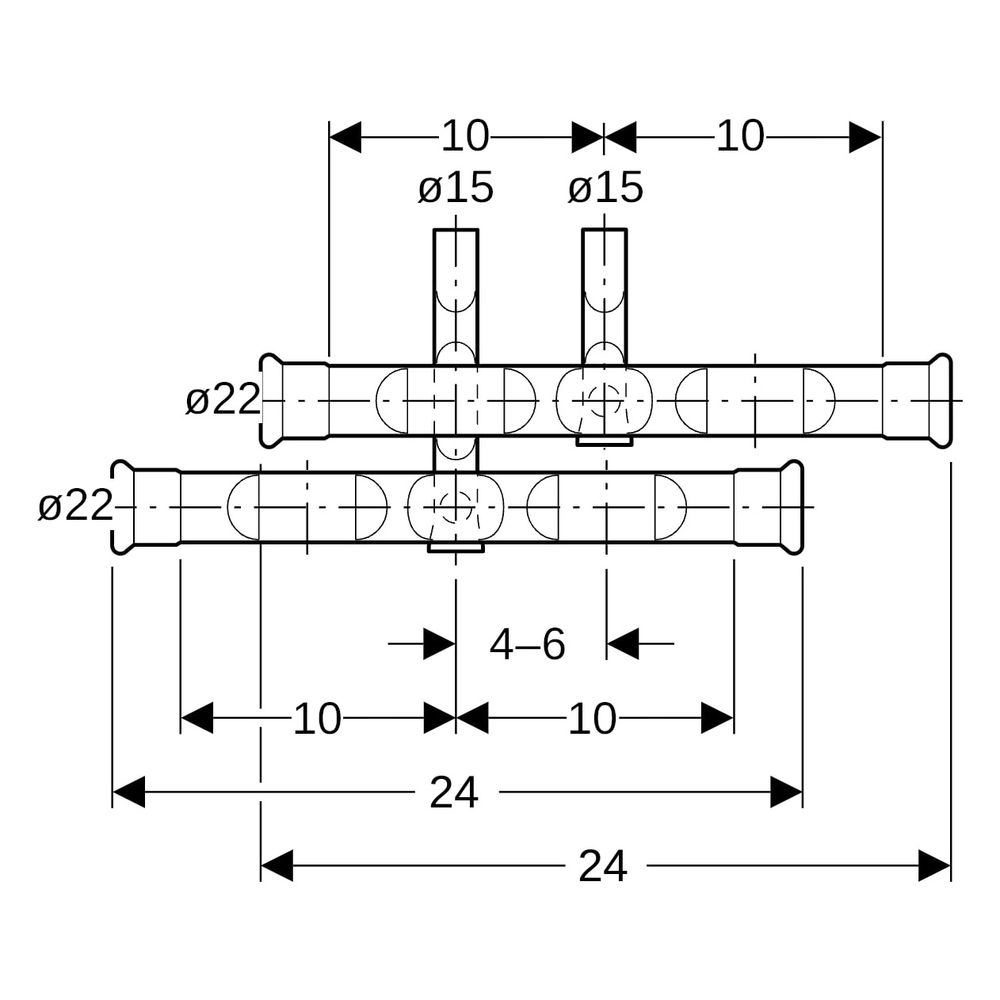 Geberit Mapress C-Stahl Set Anschluss-T-Stück für Vor-/Rücklauf Außendurchmesser 22mm... GEBERIT-24004 4024723240044 (Abb. 9)