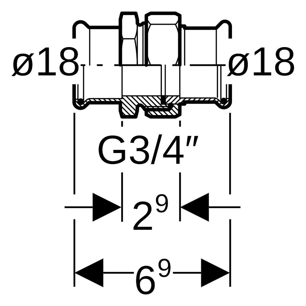 Geberit Verschraubung Mapress Therm, DN 15, 18mm, 3/4", 6,9cm, Edelstahl, 45311... GEBERIT-45311 4064746040344 (Abb. 6)
