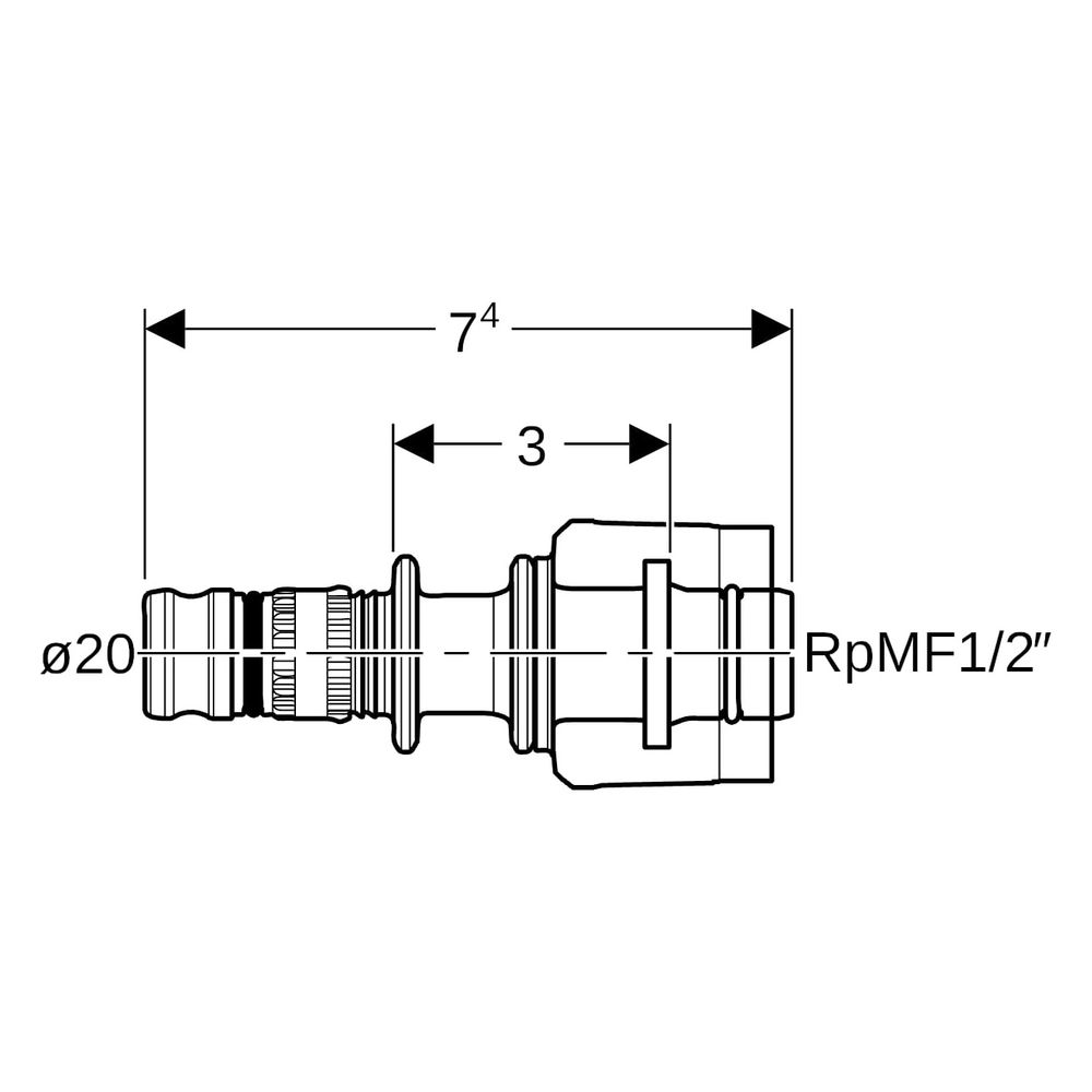 Geberit Mepla Übergang mit MasterFix, DN 15, 20mm, 1/2", PVDF, Schwarz... GEBERIT-622451005 4025416140306 (Abb. 7)