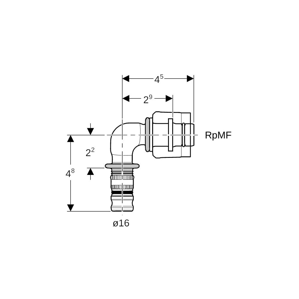 Geberit Mepla Übergangswinkel 90 Grad mit MasterFix PVDF, d 16mm, RpMF 1/2″... GEBERIT-621452005 4025416222224 (Abb. 5)