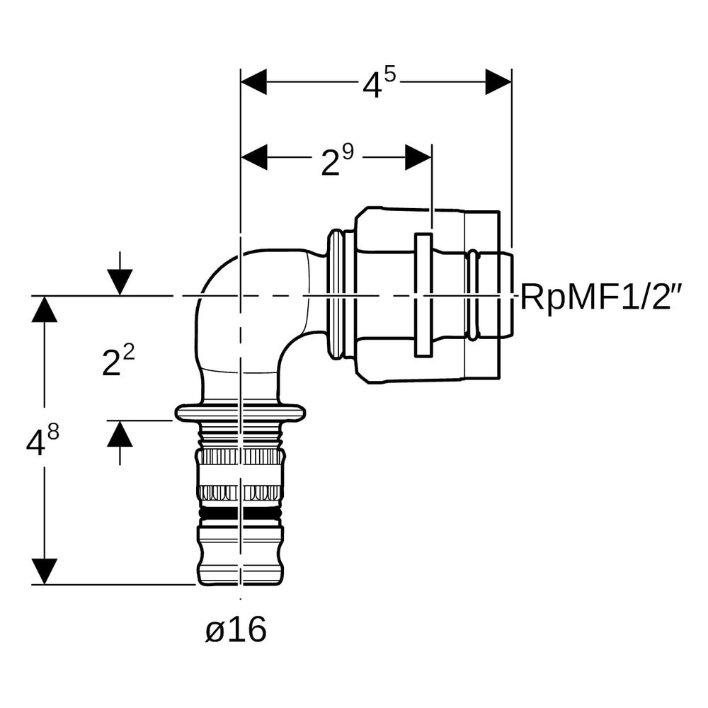 Geberit Mepla Übergangswinkel 90 Grad mit MasterFix PVDF, D 16mm, RpMF 1/2"... GEBERIT-621452005 4025416222224 (Abb. 7)