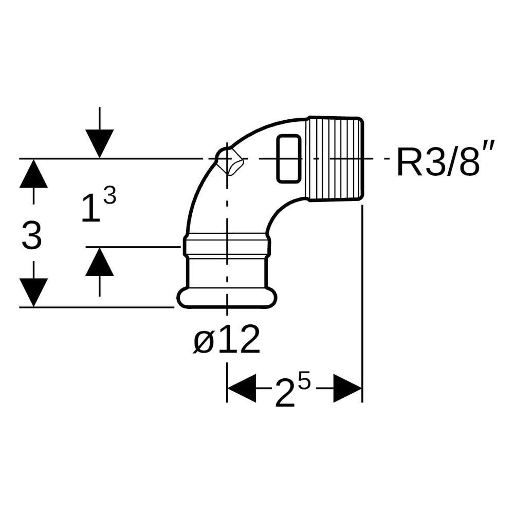 Geberit Mapress Kupfer Übergangswinkel 90 Grad mit Außengewinde, D 12mm, R 3/8", Rotguss... GEBERIT-63892 4024723638926 (Abb. 7)