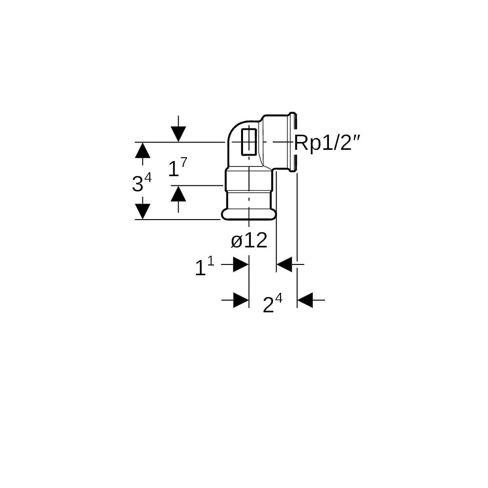 Geberit Mapress Kupfer Übergangswinkel 90 Grad mit Innengewinde, d 12mm, Rp 1/2″, Rotgus... GEBERIT-63861 4024723638612 (Abb. 5)