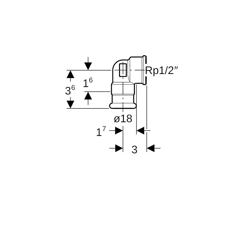Geberit Mapress Kupfer Übergangswinkel 90 Grad mit Innengewinde, d 18mm, Rp 1/2″, Rotgus... GEBERIT-63854 4024723638544 (Abb. 5)