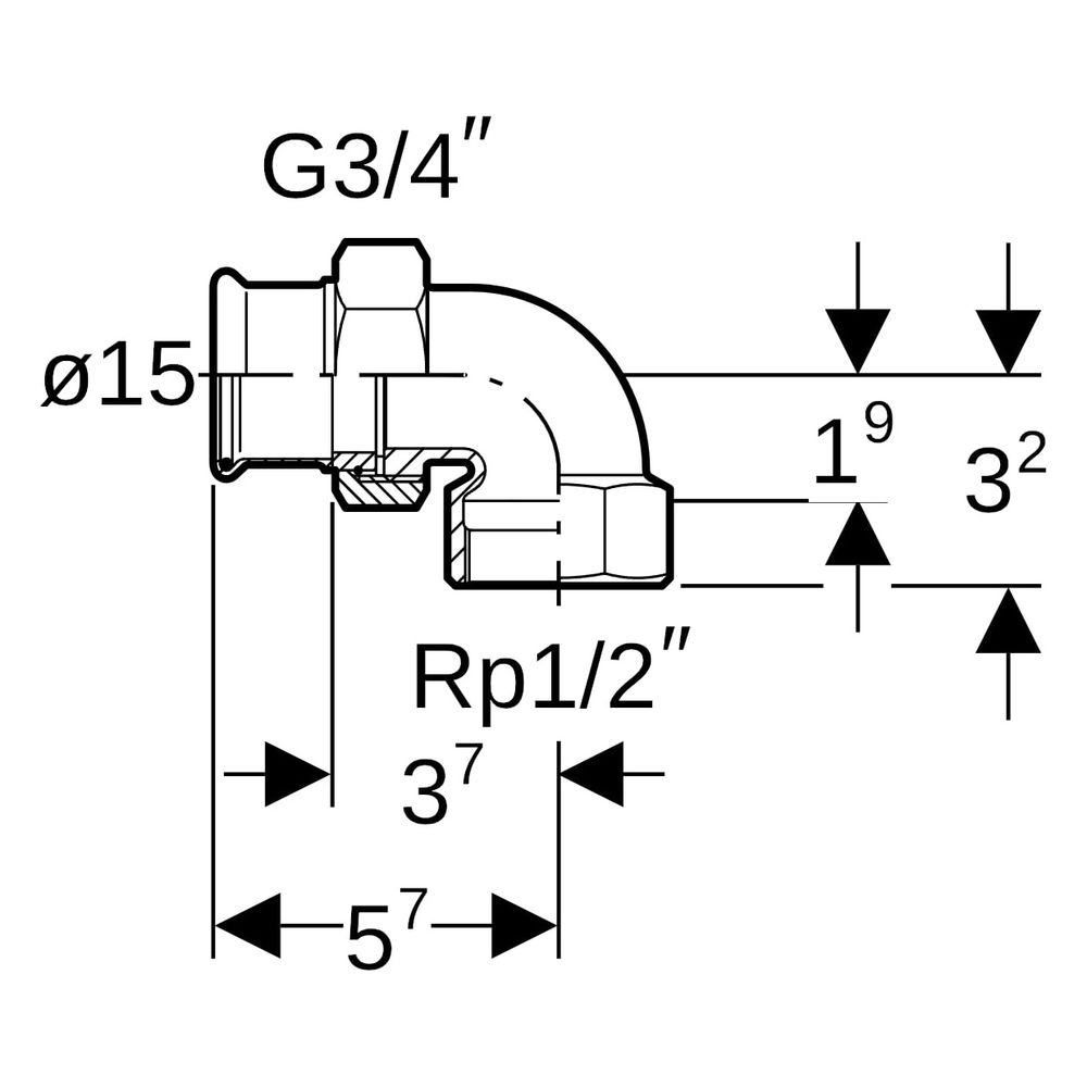 Geberit Mapress Kupfer Übergangs-Winkelverschraubung 90 Grad mit Innengewinde, D 15mm, R... GEBERIT-65382 4024723653820 (Abb. 7)