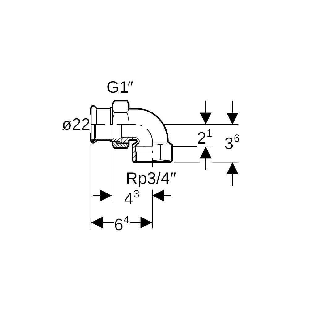 Geberit Mapress Kupfer Übergangs-Winkelverschraubung 90 Grad mit Innengewinde, d 22mm, R... GEBERIT-65384 4024723653844 (Abb. 5)