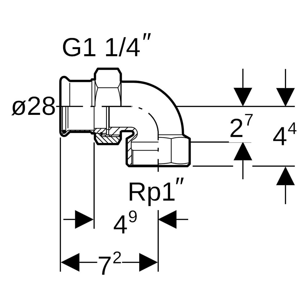 Geberit Mapress Kupfer Übergangs-Winkelverschraubung 90 Grad mit Innengewinde, D 28mm, R... GEBERIT-65385 4024723653851 (Abb. 7)