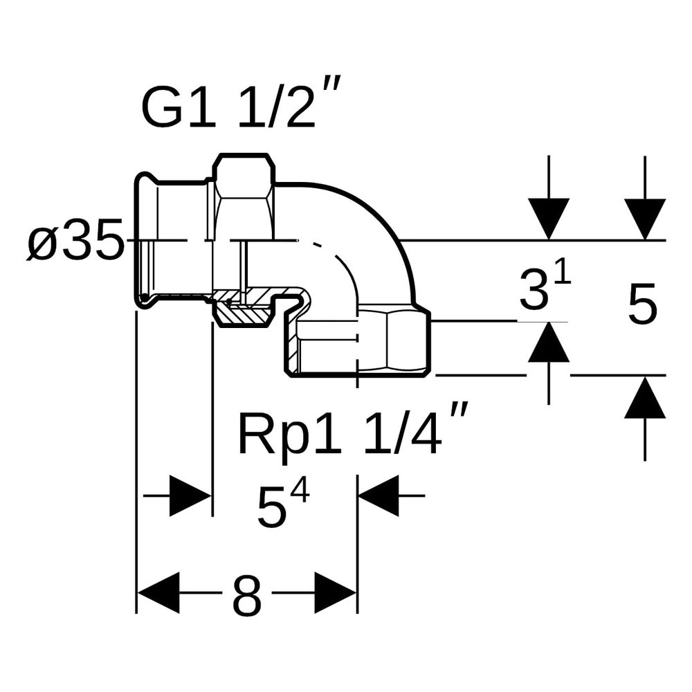 Geberit Mapress Kupfer Übergangs-Winkelverschraubung 90 Grad mit Innengewinde, D 35mm, R... GEBERIT-65386 4024723653868 (Abb. 7)
