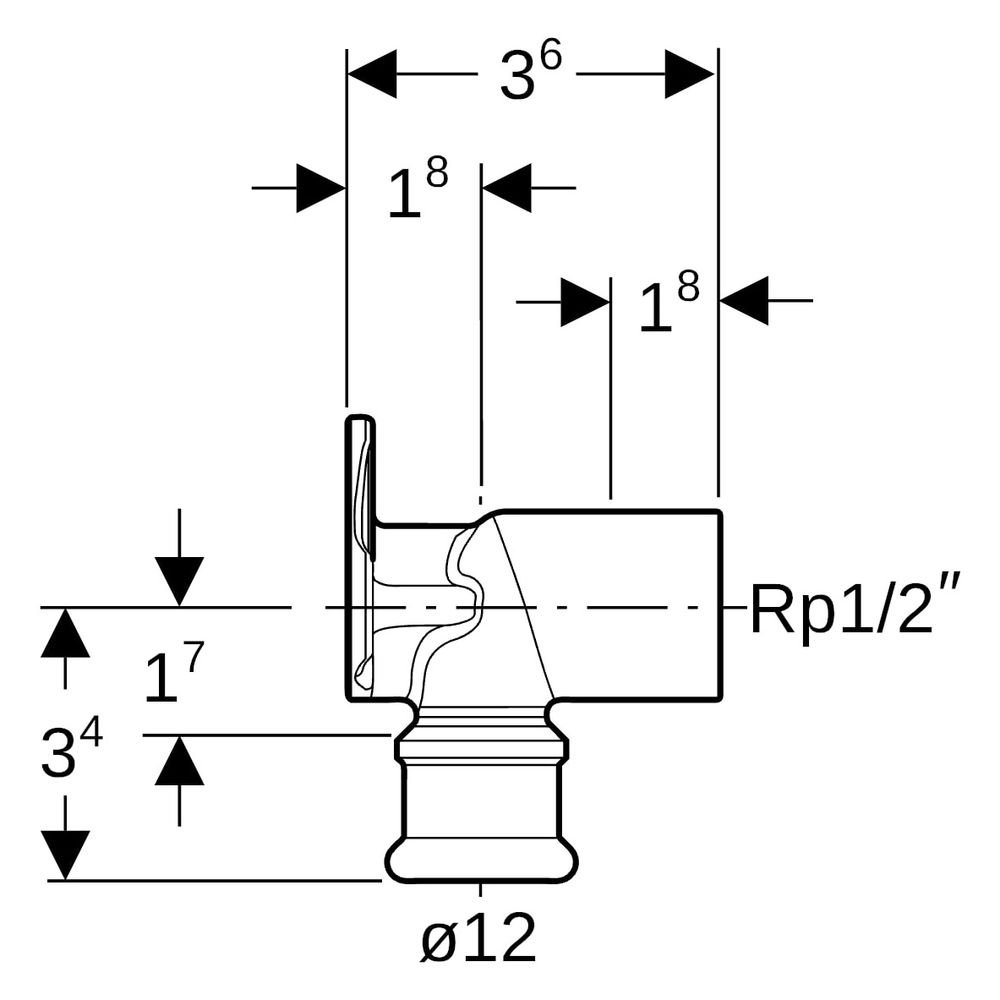 Geberit Mapress Kupfer Anschlusswinkel 90 Grad, D 12mm, Rp 1/2", L1 3,6cm, Rotguss bleif... GEBERIT-63458 4024723634584 (Abb. 7)