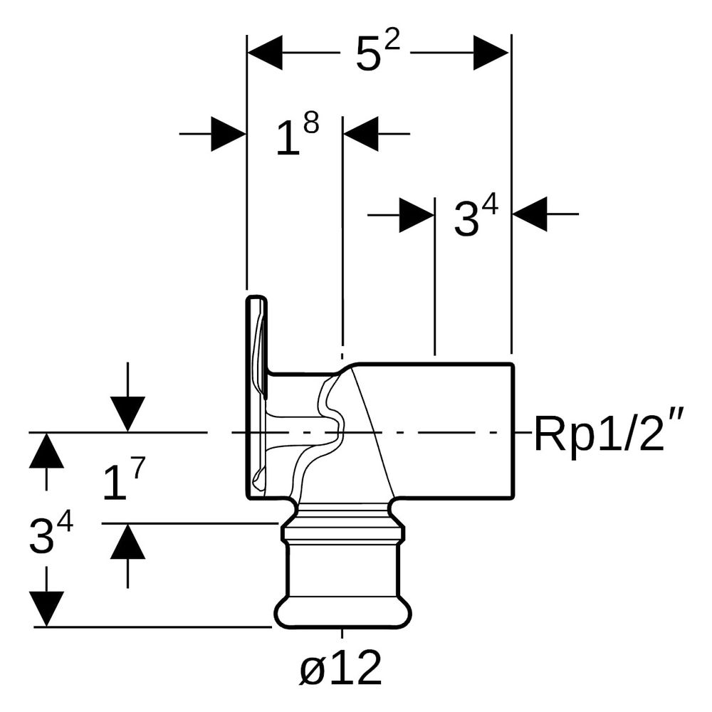 Geberit Mapress Kupfer Anschlusswinkel 90 Grad, D 12mm, Rp 1/2", L1 5,2cm, Rotguss bleif... GEBERIT-63452 4024723634522 (Abb. 7)