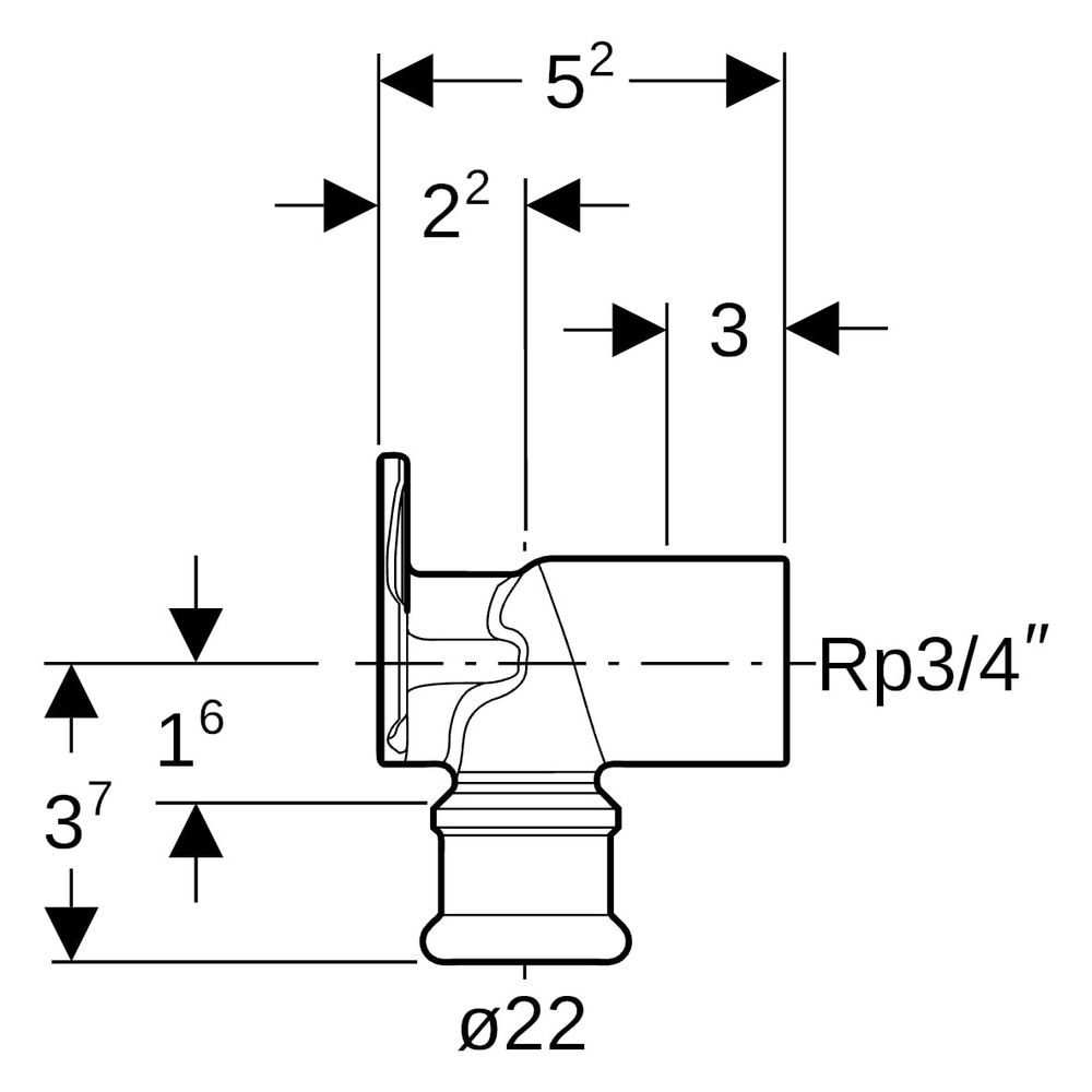 Geberit Mapress Kupfer Anschlusswinkel 90 Grad, D 22mm, Rp 3/4", L1 5,2cm, Rotguss bleif... GEBERIT-63457 4024723634577 (Abb. 7)