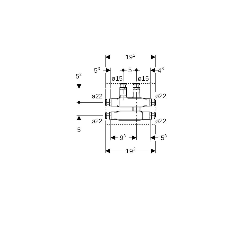 Geberit Mapress Kreuzungs-T-Stück mit Dämmbox CC752S, d 22mm, d1 15mm, d2 22mm... GEBERIT-63117 4024723631170 (Abb. 6)